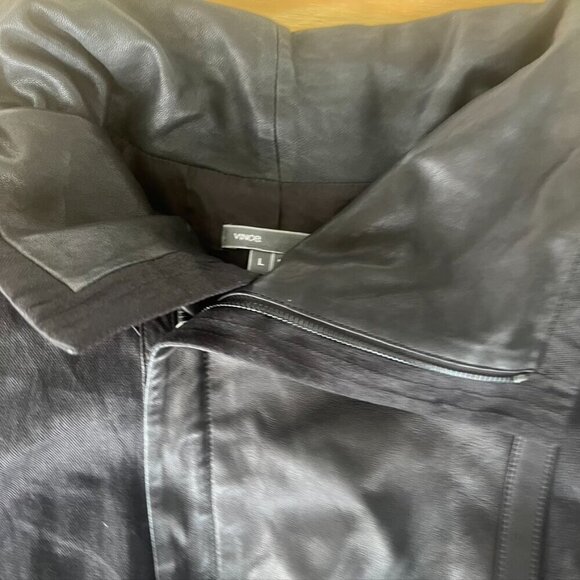 Vince  Black Leather Sleeved Moto Jacket Size Large - Picture 7 of 13